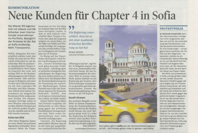Chapter 4 about Bulgaria: Interview in the newspaper Wirtschaftsblatt Chapter 4 about Bulgaria: Interview in the newspaper Wirtschaftsblatt